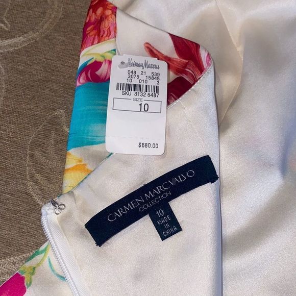 Carmen Marc Valvo Silk Floral Tropical Halter Rouched Dress Size 10 ✨NWT - Picture 2 of 9